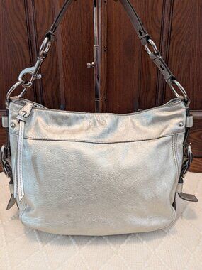 Coach Metallic Silver Leather Zoe Hobo Bag